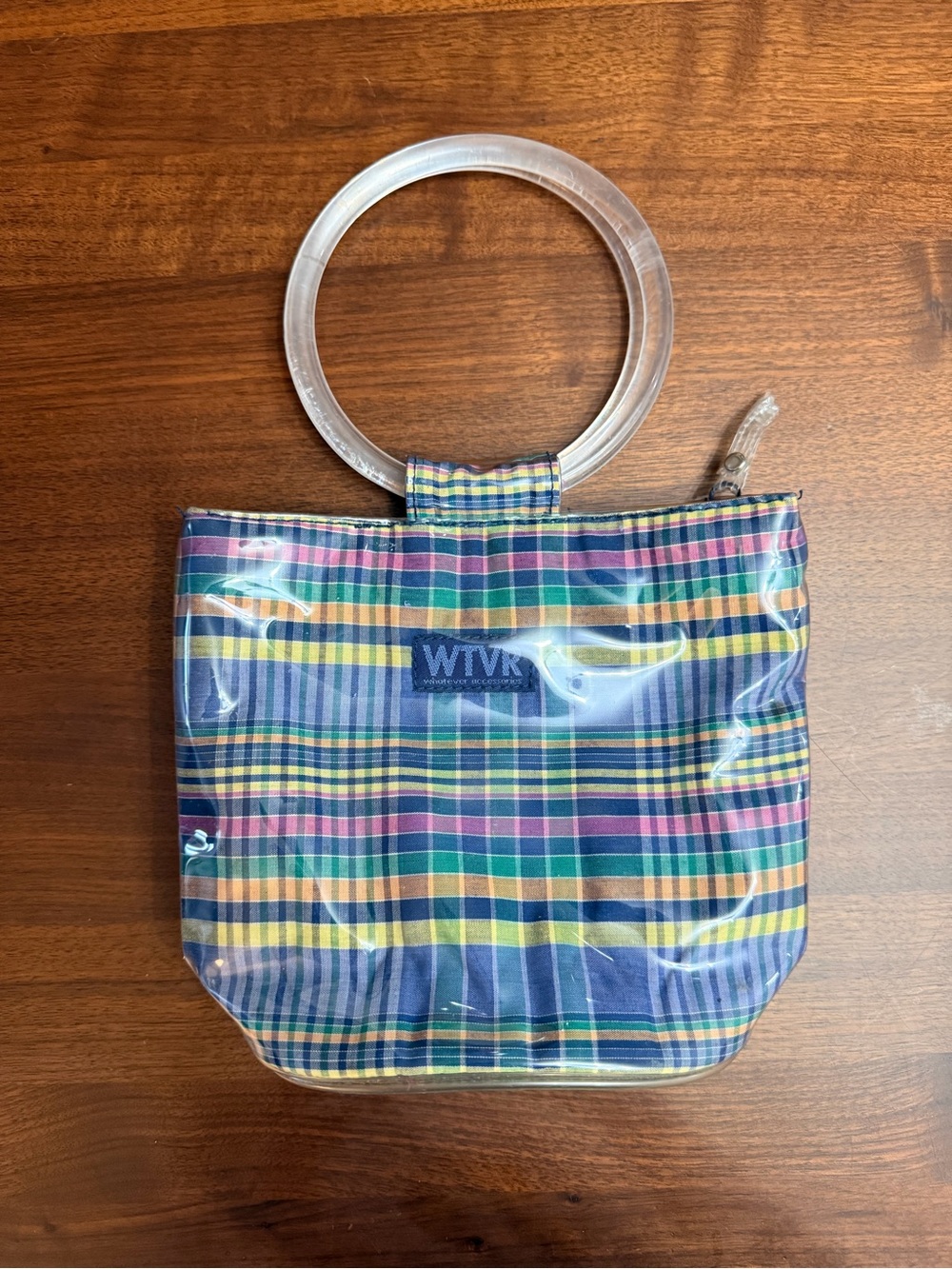 Plaid Clear Trim Wristlet Bag Y2K Vintage